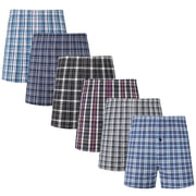Onimisc Mens Woven Boxer Shorts Cotton Plaid Boxers for Men Underwear with Button Fly, 6 Pack