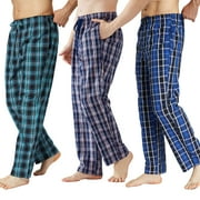 Onimisc Mens 100% Cotton Pajama Pants Lightweight Pjs Bottoms Sleepwear Bottom Pants with Pocket Drawstring 3-Pack