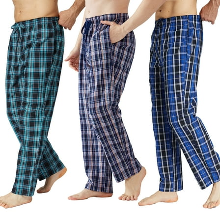 Onimisc Men's 100% Cotton Pajama Pants Lightweight Pjs Bottoms Sleepwear Bottom Pants with Pocket Drawstring 3-Pack