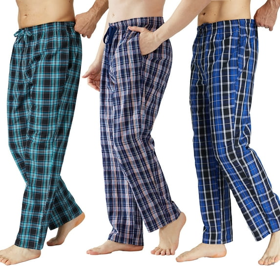 Onimisc Men's 100% Cotton Pajama Pants Lightweight Pjs Bottoms Sleepwear Bottom Pants with Pocket Drawstring 3-Pack