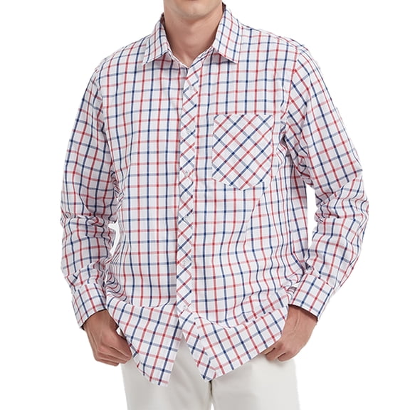Onimisc Men's Casual Button Down Shirts Cotton Long Sleeve Plaid Work Shirts for Men