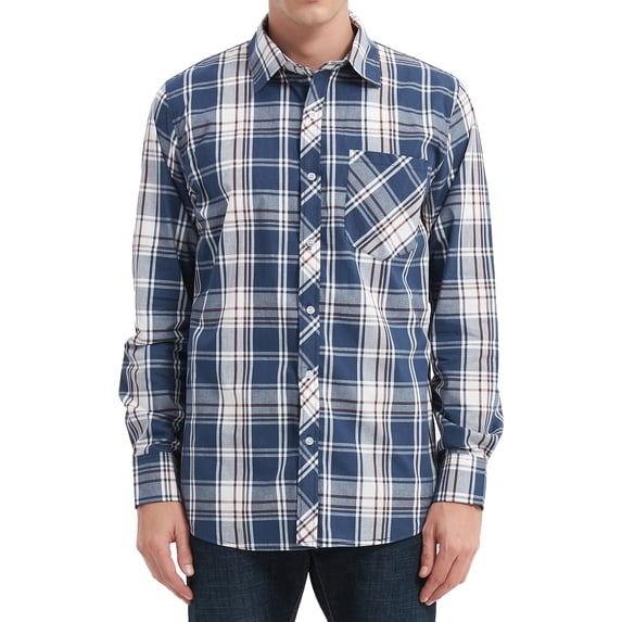 Onimisc Men's Casual Button Down Shirts Cotton Long Sleeve Plaid Work Shirts for Men