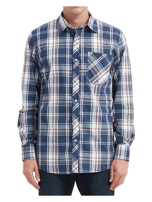 Men's Casual Button Down Shirts Cotton Long Sleeve Plaid Work Shirts for Men
