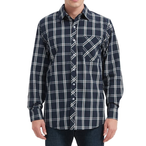 Onimisc Men's Plaid Cotton Long Sleeve Button-Up Shirt Regular Fit Casual Dress Shirt for Men