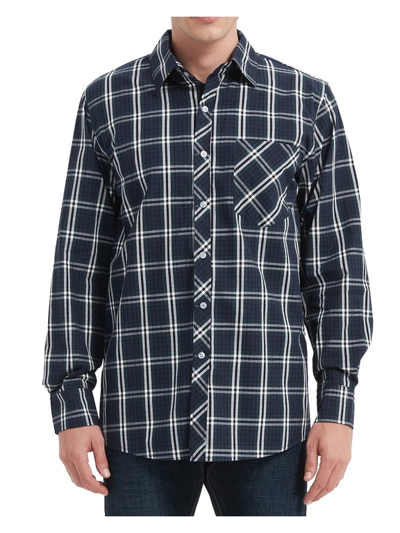 Men's Casual Button Down Shirts Cotton Long Sleeve Plaid Work Shirts for Men