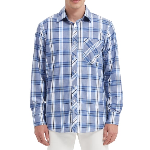 Onimisc Men's Plaid Cotton Long Sleeve Button-Up Shirt Regular Fit Casual Dress Shirt for Men