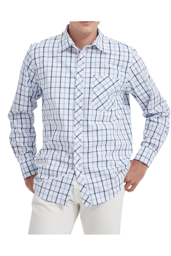 Men's Casual Button Down Shirts Cotton Long Sleeve Plaid Work Shirts for Men