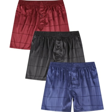 Onimisc Men's Silky Satin Boxers Shorts Elastic Waist Underwear Pajama Bottom Shorts with Button Fly, 3 Pack
