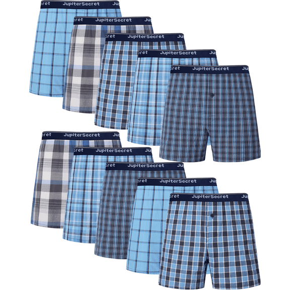 Onimisc Men's Underwear 100% Cotton Boxer Shorts Classic Plaid Woven Boxers for men, 10 Pack