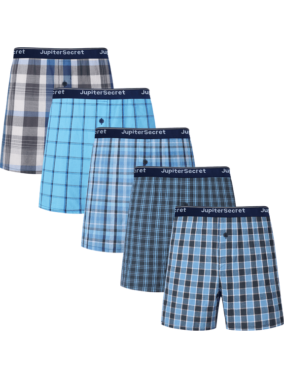 Men's Underwear 100% Cotton Boxer Shorts Classic Plaid Woven Boxers for men, 5 Pack