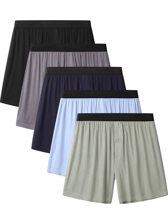 Mens Boxer Shorts Viscose from Bamboo boxers for men Underwear Breathable Relaxed Fit, 5 Pack