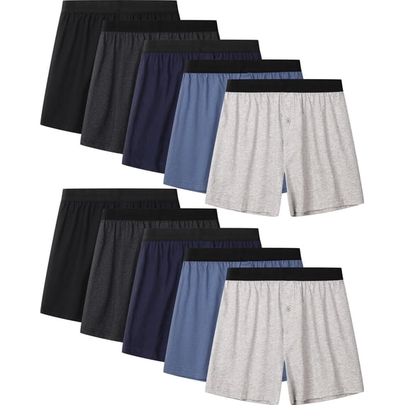 Onimisc Mens Boxer Shorts 100% Cotton Boxers Underwear Soft Knit Boxers for Men Tag-free Boxers with Button Fly, 10 Pack