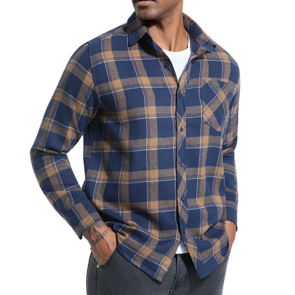 Onimisc Mens Flannel Shirt Long Sleeve Plaid Flannel Shirt for Men Casual Button Down Shirts Regular Fit