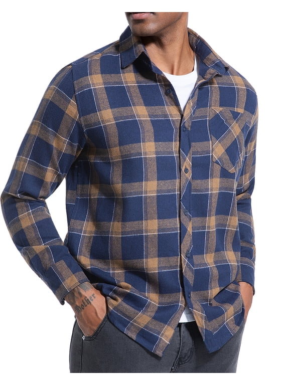 Mens Flannel Shirt Long Sleeve Plaid Flannel Shirt for Men Casual Button Down Shirts Regular Fit