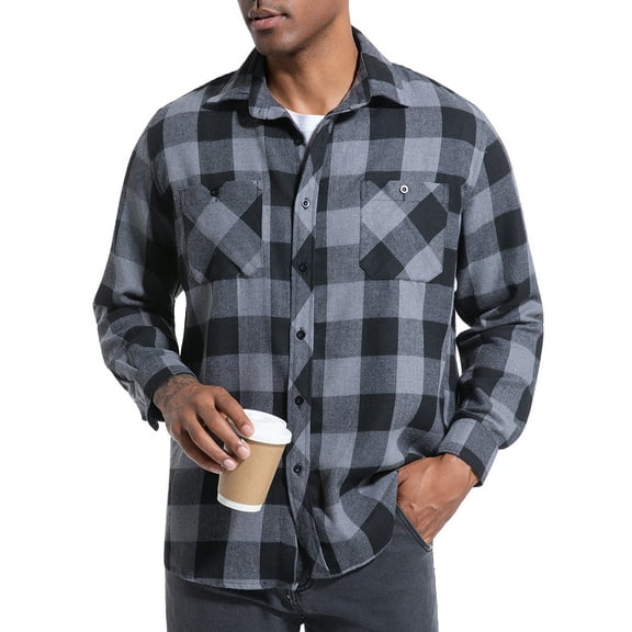 Onimisc Mens Flannel Shirt Long Sleeve Plaid Flannel Shirt for Men Casual Button Down Shirts Regular Fit
