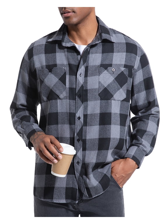Mens Flannel Shirt Long Sleeve Plaid Flannel Shirt for Men Casual Button Down Shirts Regular Fit