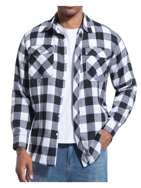 Mens Flannel Shirt Long Sleeve Plaid Flannel Shirt for Men Casual Button Down Shirts Regular Fit