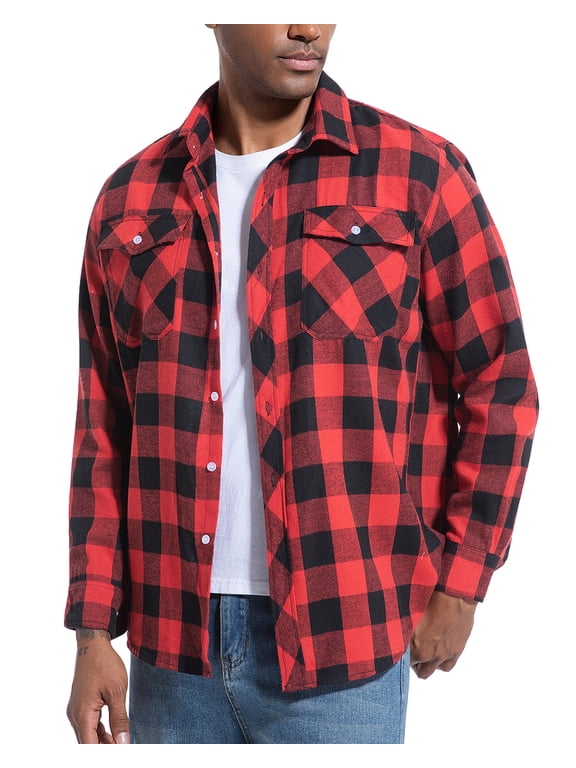 Mens Flannel Shirt Long Sleeve Plaid Flannel Shirt for Men Casual Button Down Shirts Regular Fit