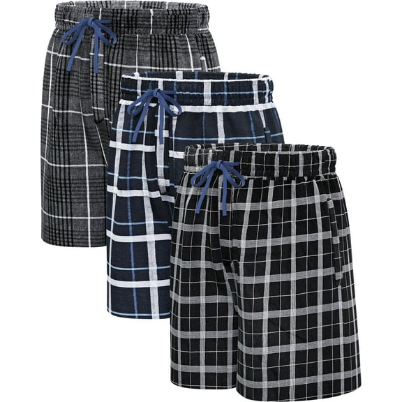 Onimisc Mens Woven Pajama Shorts Pajama Bottoms Plaid Sleep Shorts Lounge Pants Sleepwear Pj Pants for Men 3 Pack