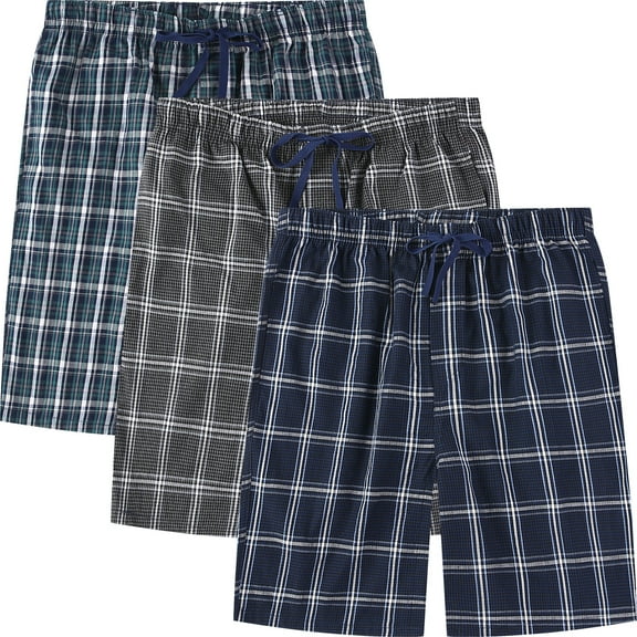 Onimisc Mens Woven Pajama Shorts Pajama Bottoms Plaid Sleep Shorts Lounge Pants Sleepwear Pj Pants for Men 3 Pack