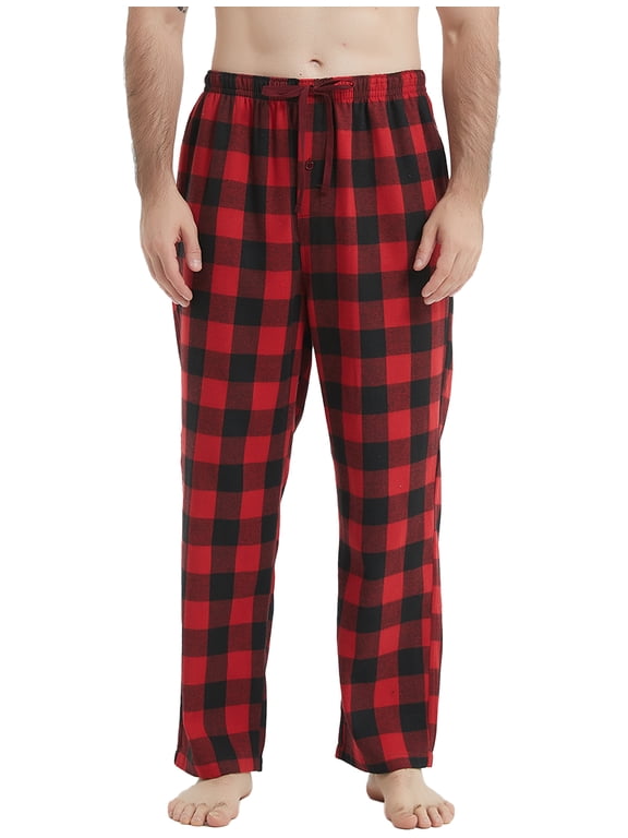 Mens Pajama Pants Flannel Plaid Cotton Sleep Lounge Pants Warm Sleepwear Pants PJ Bottoms with Pockets and Button Fly, 1 Pack