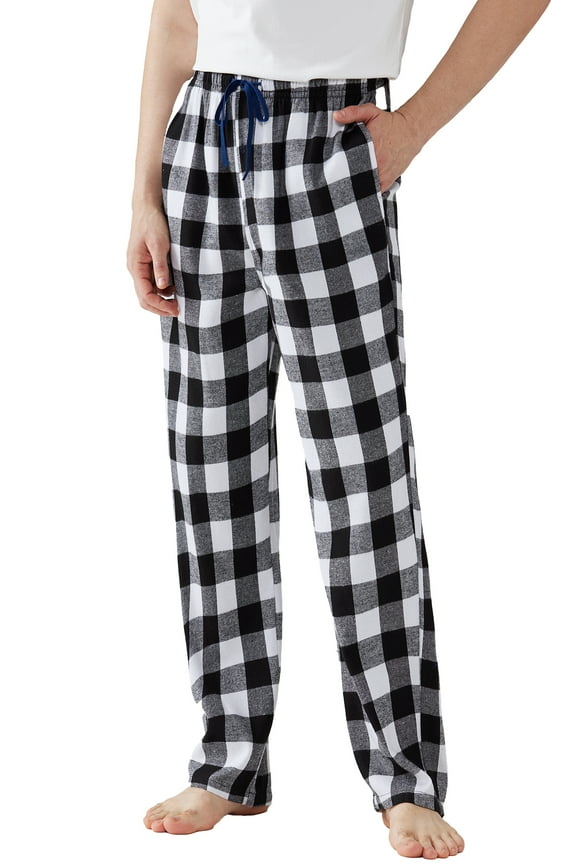 Mens Pajama Pants Flannel Plaid Cotton Sleep Lounge Pants Warm Sleepwear Pants PJ Bottoms with Pockets and Button Fly, 1 Pack