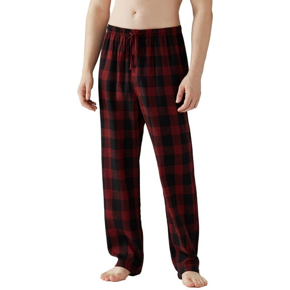 Onimisc Mens Pajama Pants Flannel Plaid Cotton Sleep Lounge Pants Warm Sleepwear Pants PJ Bottoms with Pockets and Button Fly, 1 Pack