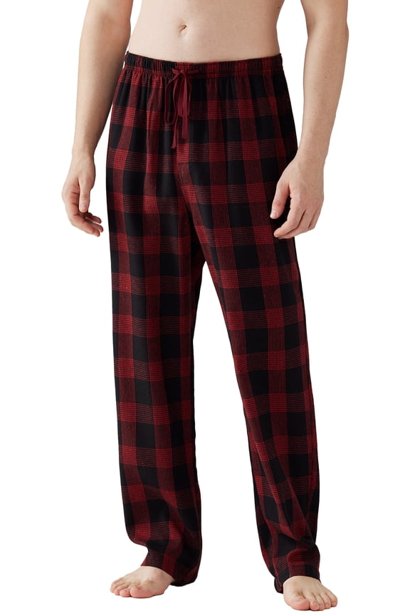 Mens Pajama Pants Flannel Plaid Cotton Sleep Lounge Pants Warm Sleepwear Pants PJ Bottoms with Pockets and Button Fly, 1 Pack