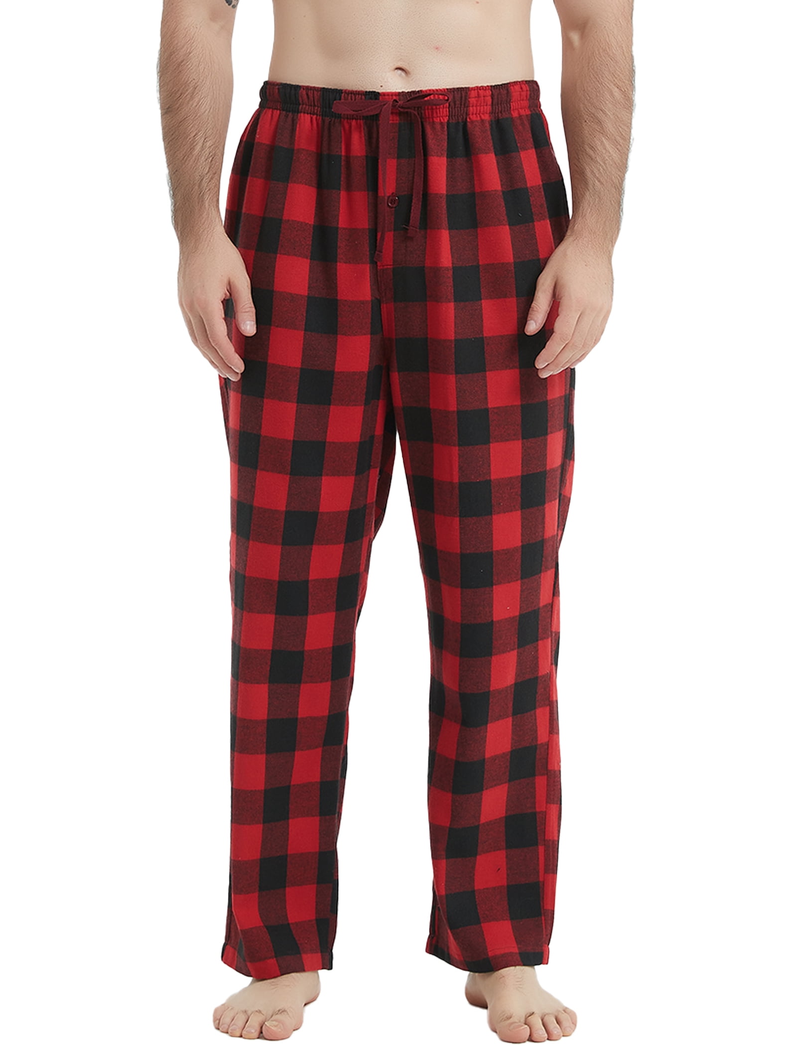 Mens Pajama Pants Flannel Plaid Cotton Sleep Lounge Pants Warm Sleepwear Pants PJ Bottoms with Pockets and Button Fly, 1 Pack