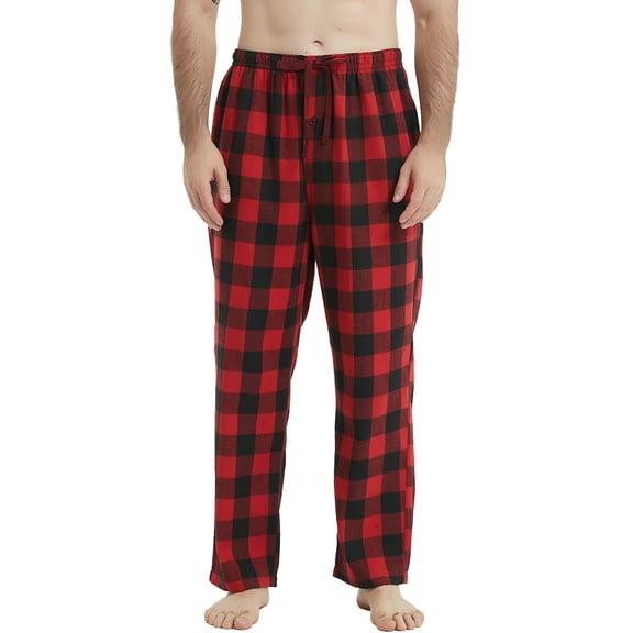 Onimisc Mens Pajama Pants Flannel Plaid Cotton Sleep Lounge Pants Warm Sleepwear Pants PJ Bottoms with Pockets and Button Fly, 1 Pack