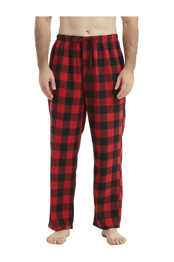Mens Pajama Pants Flannel Plaid Cotton Sleep Lounge Pants Warm Sleepwear Pants PJ Bottoms with Pockets and Button Fly, 1 Pack