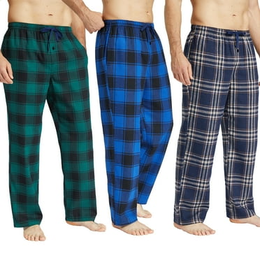 Onimisc Mens Pajama Pants Flannel Plaid Cotton Sleep Lounge Pants Warm Sleepwear Pants PJ Bottoms with Pockets and Button Fly, 3 Pack