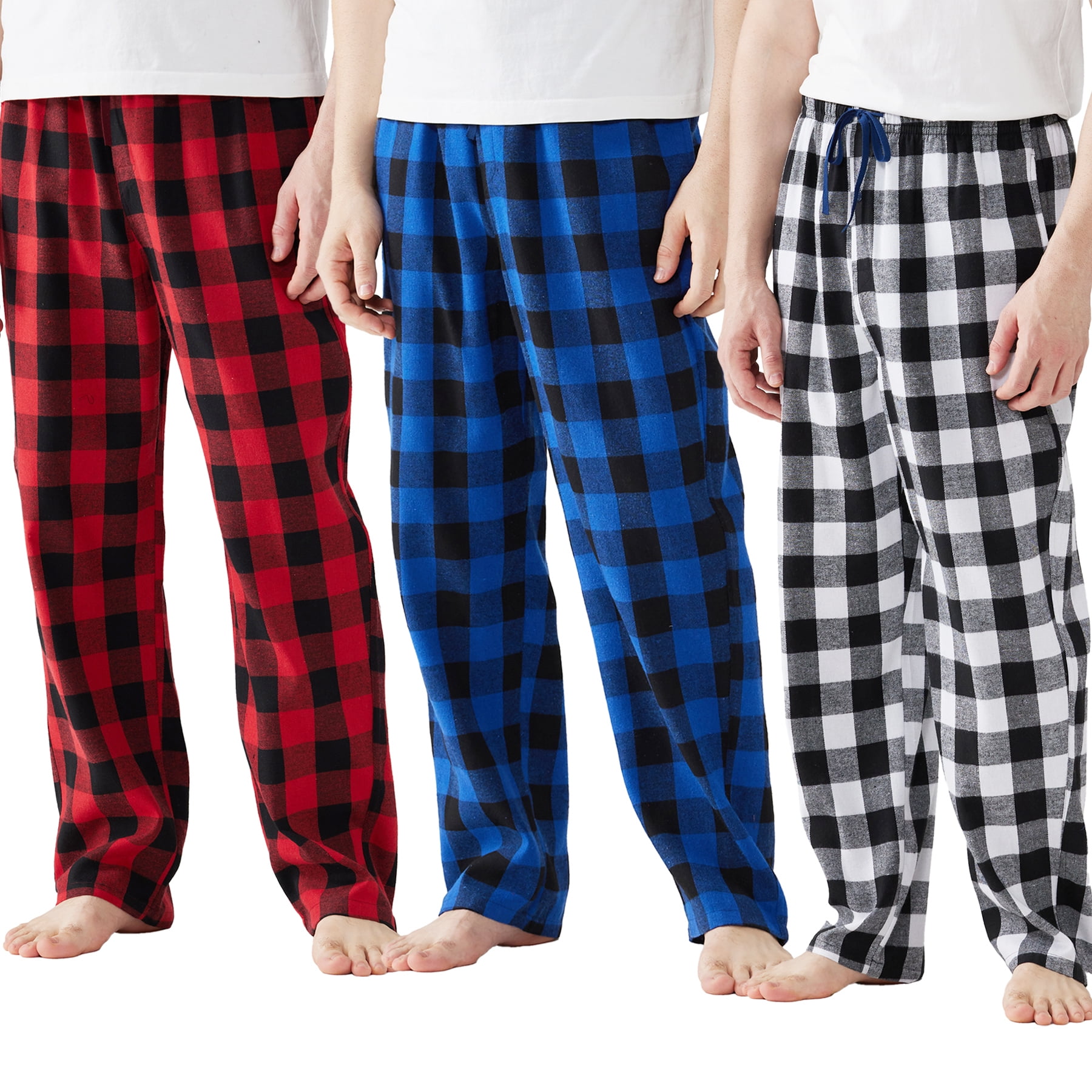 Onimisc Mens Pajama Pants Flannel Plaid Cotton Sleep Lounge Pants Warm Sleepwear Pants PJ Bottoms with Pockets and Button Fly, 3 Pack