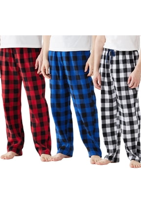 Mens Pajama Pants Flannel Plaid Cotton Sleep Lounge Pants Warm Sleepwear Pants PJ Bottoms with Pockets and Button Fly, 3 Pack