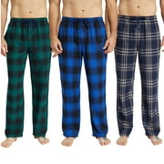 ONIMISC Mens Pajama Pants Flannel Plaid Cotton Sleep Lounge Pants Warm Sleepwear Pants PJ Bottoms with Pockets and Button Fly, 3 Pack