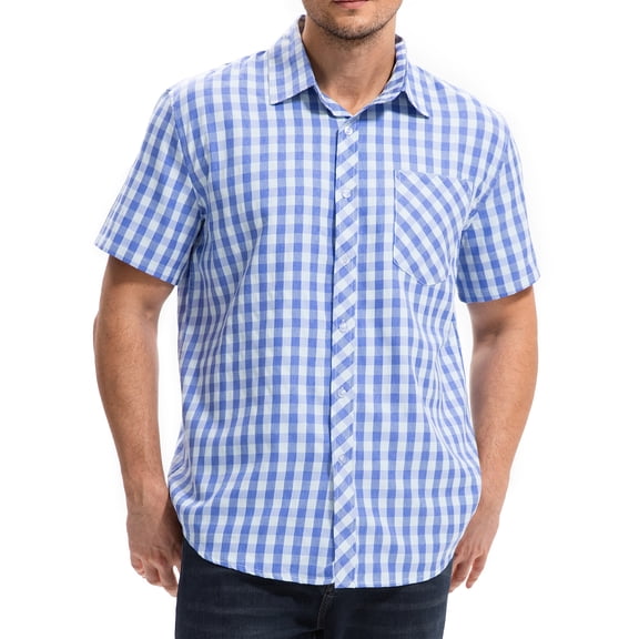 Onimisc Mens Plaid Short Sleeve Button Down Shirts 100% Cotton Regular Fit Casual Gingham Shirts