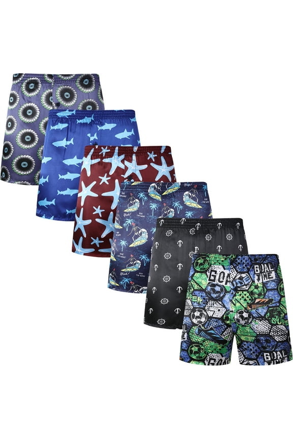Mens Silk Boxer Underwear Satin Boxers for men Sleep shorts Pajama Bottoms with Button Fly , 6 Pack