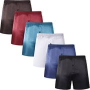Onimisc Mens Silk Boxer Underwear Satin Boxers for men Sleep shorts Pajama Bottoms with Button Fly , 6 Pack