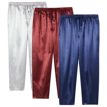 Onimisc Mens Satin Pajama Pants Set, Silky Feeling Sleep & Lounge Pants, PJ Bottoms with Pockets and Button Fly, 3 Pack