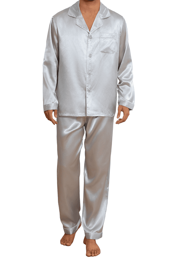 Mens Satin Silky Pajamas Set Long Sleeve Satin Pajamas for Men Sleepwear Button Down Pjs Set 2 Pieces