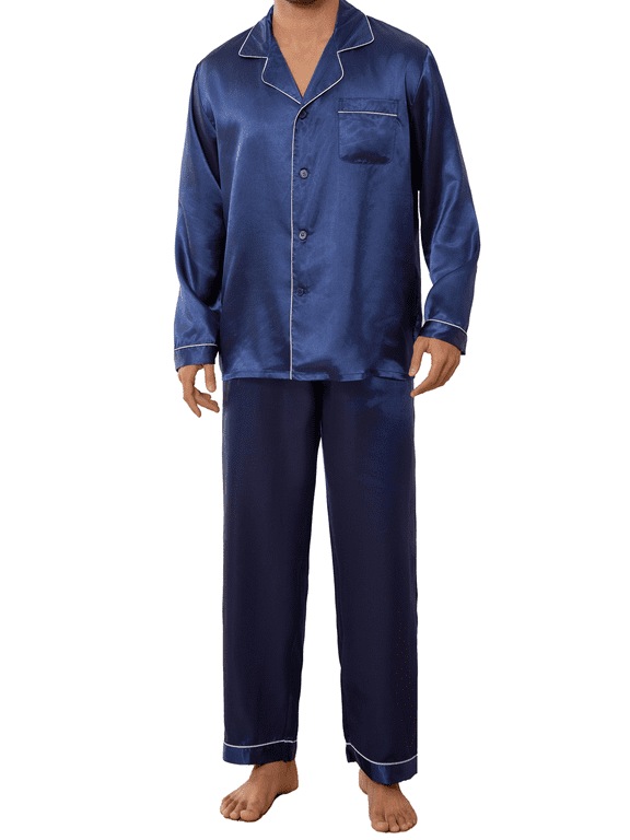 Mens Satin Silky Pajamas Set Long Sleeve Satin Pajamas for Men Sleepwear Button Down Pjs Set 2 Pieces