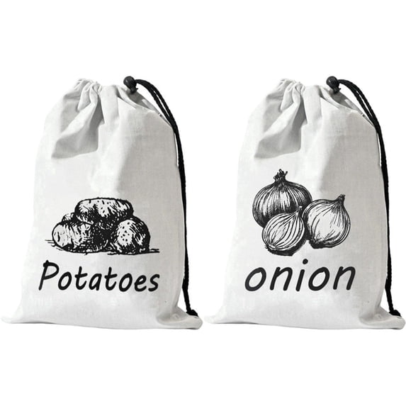 Vjnyvs Reusable Onion Potato Vegetable Storage Bags for Pantry, 2pcs Light-Blocking Liner with Drawstring Closure & Side Access for Fresh Keeping