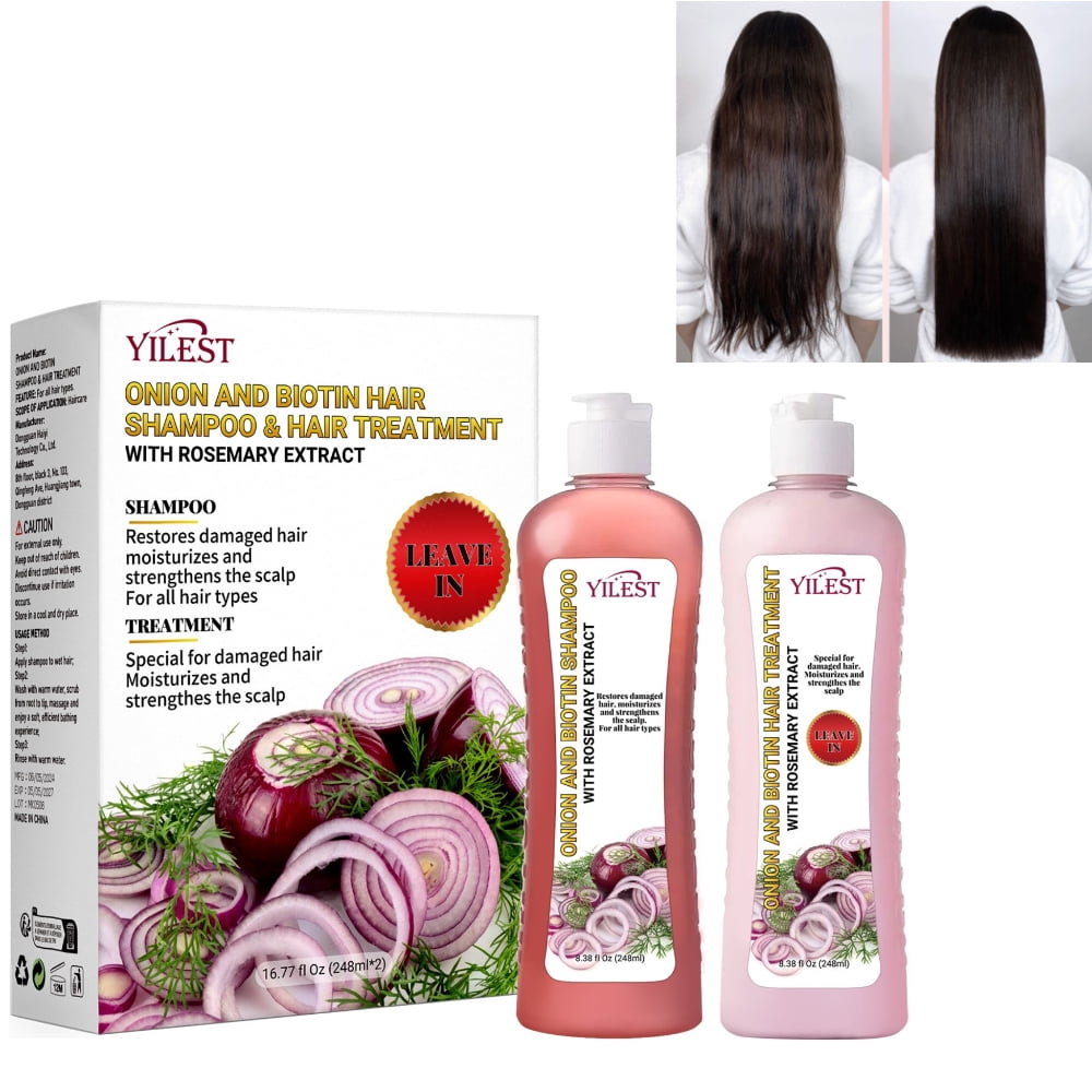Onion Biotin and Rosemary Shampoo & Treatment Set for Damaged Hair, Soft and Shine Cleansing and Nourishing Hair
