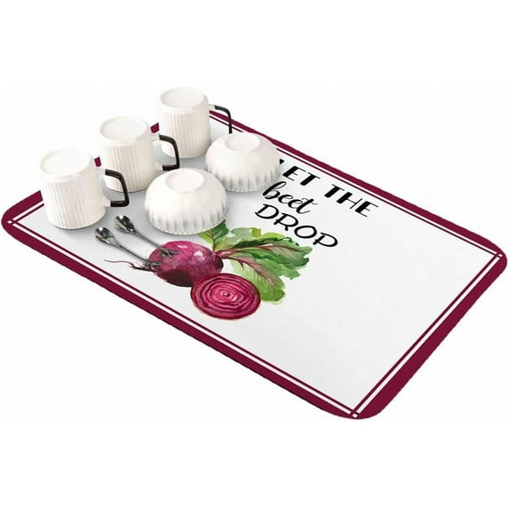Onion Dish Drying Mat for Kitchen Counter, Super Absorbent Quick Dry Coffee Bar Mat Pad Thin Diatomaceous Sink Mat Non Slip Dish Drainer Mat 16''''x18'''' Watercolor Vegetable Green Purple