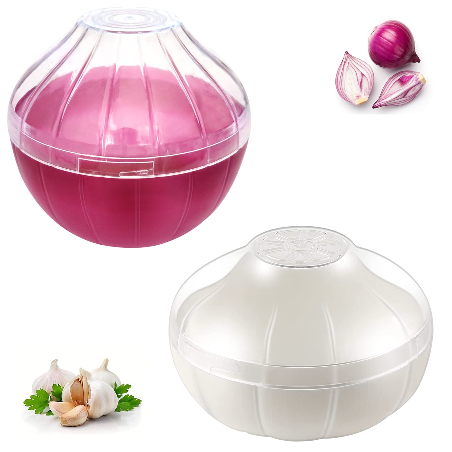 Onion Garlic Keeper Set, Clear Lid Reusable Refrigerator Food Shape