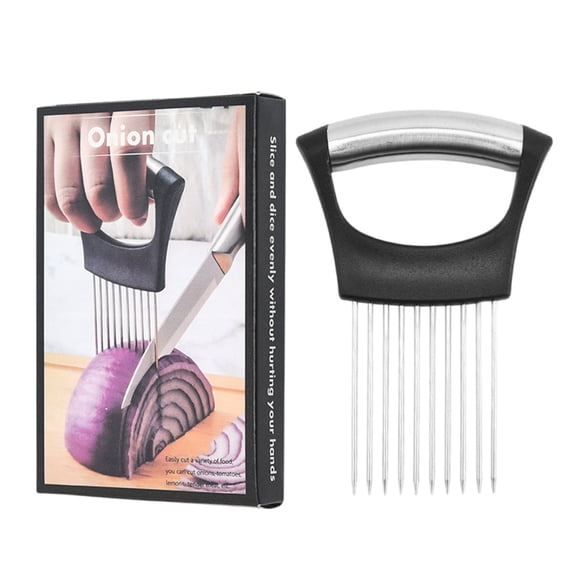 Onion Holder With Comfort Grip for Slicing Onion Slice Holder Kitchen Chopper Assistant Tool for Tomato, Lemon, Potato, Egg, Durable Food Slice Assistant Tool, Home Kitchen Tool,1Pc(Silver,5.6x2.9")