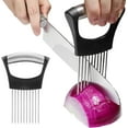 thumbnail image 1 of Onion Holder for Slicing, Onion Cutter Vegetable Chopper, Stainless Steel Tomato Slicer Vegetable Cutter for Potato, Avocados, Eggs, Food Slicer Assistant Tool for Fruit Lemon and Meat, 1 of 4
