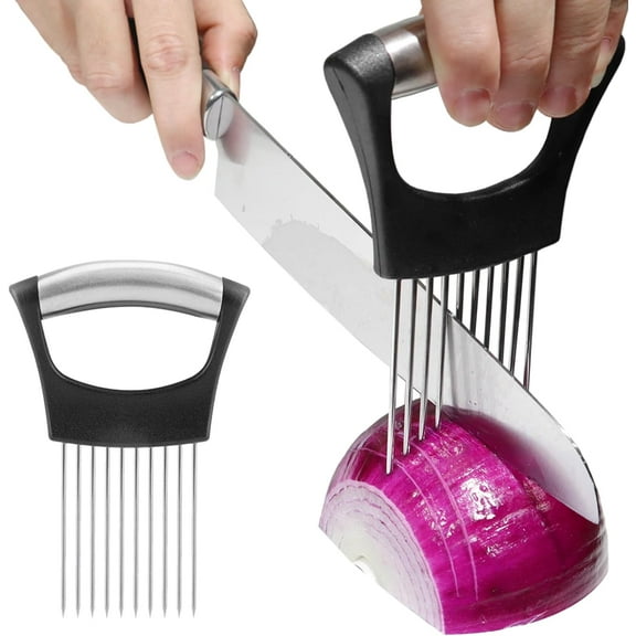 Onion Holder for Slicing, Onion Cutter Vegetable Chopper, Stainless Steel Tomato Slicer Vegetable Cutter for Potato, Avocados, Eggs, Food Slicer Assistant Tool for Fruit Lemon and Meat