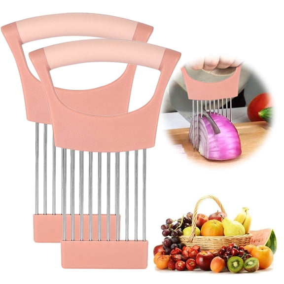 Onion Holder for Slicing Onion, Slice Holder Kitchen Chopper Assistant Tool, Vegetable Cutter with Protective Cover for Tomato, Lemon, Potato, Egg, Food Slice Assistant, Home Kitchen Tool, 2 Pcs