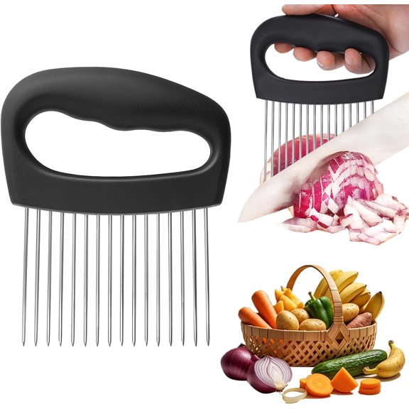 Onion Holder for Slicing - Onion Slicer and Meat Tenderizer Extra Large 16-Prong Stainless Steel, Vegetable Chopper for Potatoes, Tomatoes Slicer Assistant Tool for Lemons,Avocados,Carrot